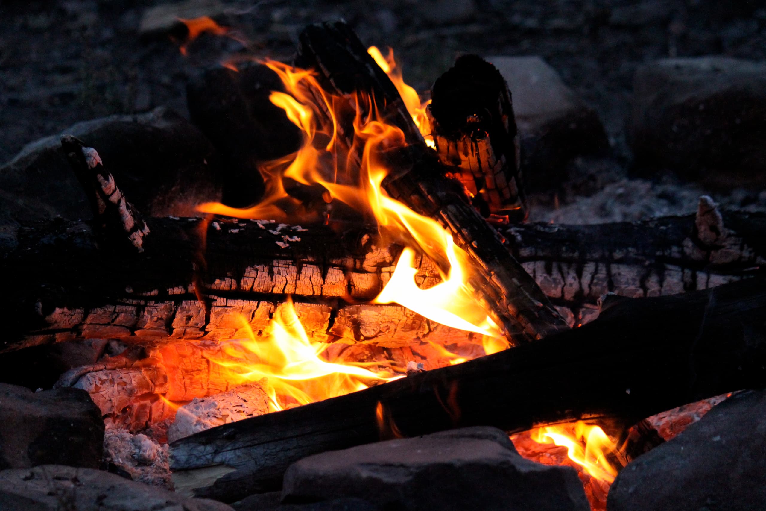 Up close image of campfire burning
